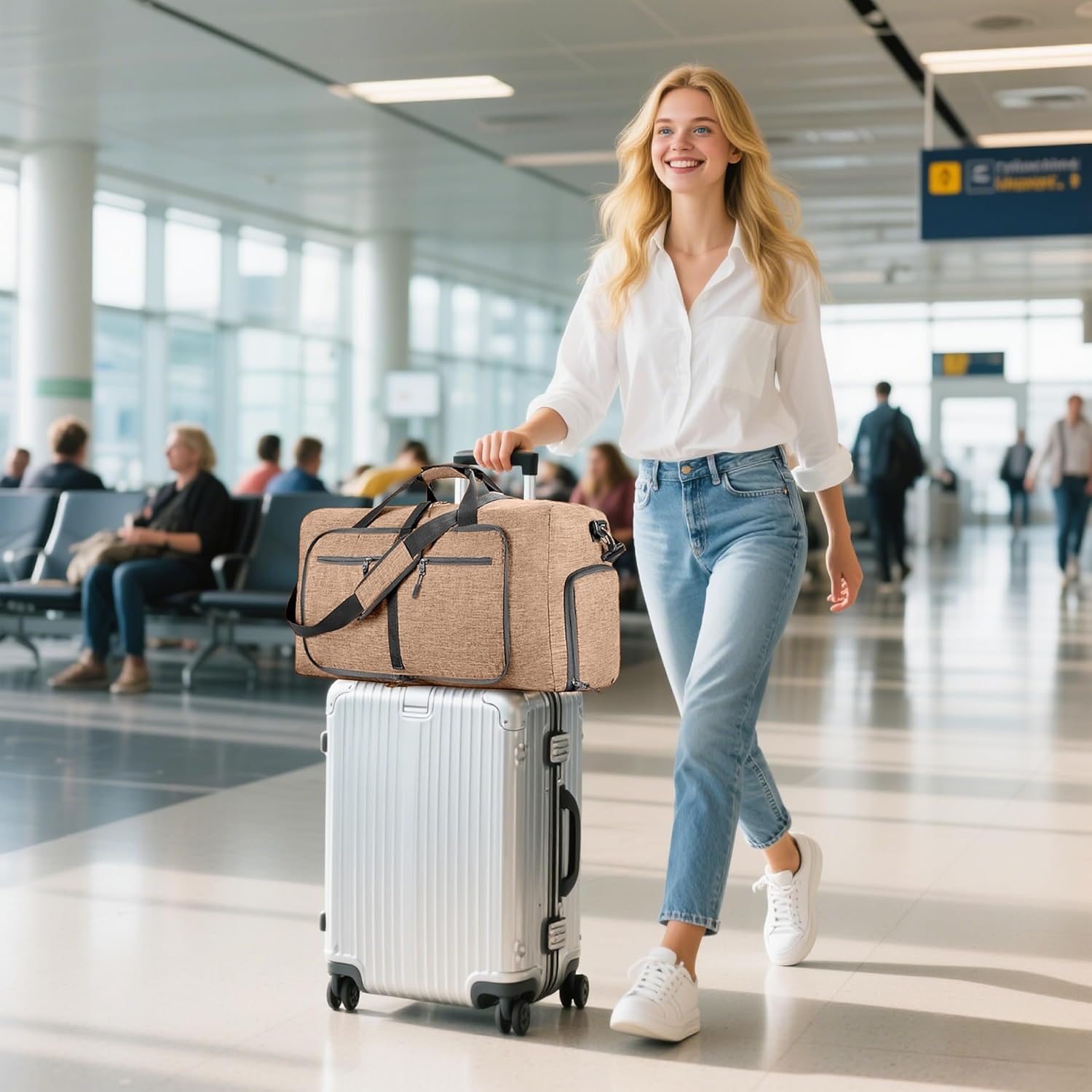 Vomgomfom 65L/85L/115L Foldable Travel Duffle Bag, Lightweight Checked Luggage with Shoe Compartment, Water-Resistant Weekender Overnight Bag for Men & Women - Image 8