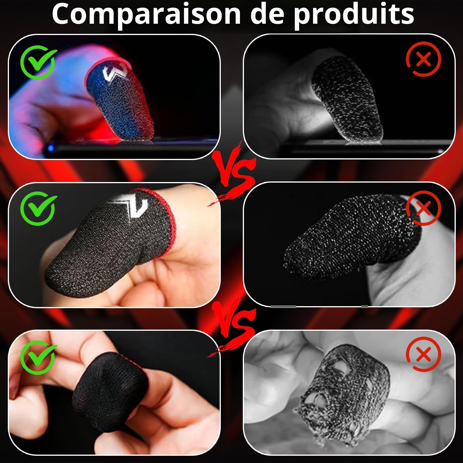 YOURKAY Gaming Finger Caps, 6 pièces Finger Sleeves Gaming, bouchons pour doigts de jeu, écran tactile, résistants à la transpiration et respirants en fibre d'argent, adaptés à tous les appareils à