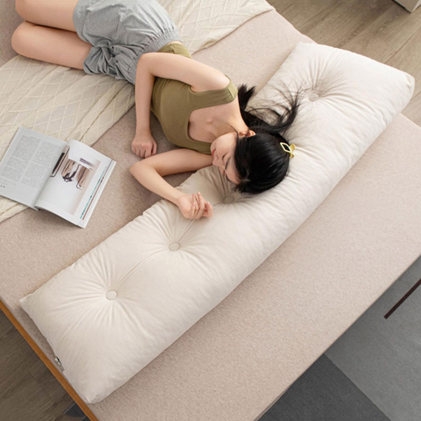 Cuscino schienale letto singolo matrimoniale, cuscino per testiera a cuneo triangolare, velluto a coste di alta qualità cuscini per lettura, supporto lombare, fodera Rimovibile(120x40x12cm,Beige)