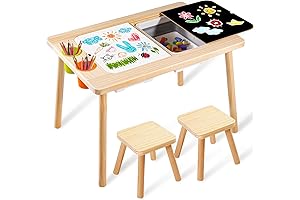 Children's Toddler Sandbox Table, Indoor Art Table with 2 Stool
