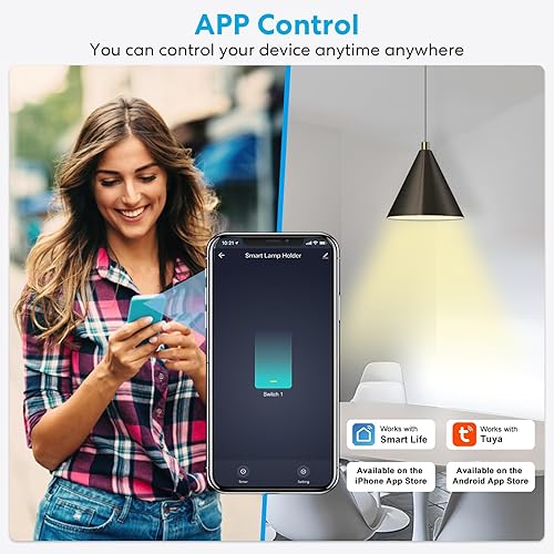 Miniatura 3 de LoraTap Enchufe de bombilla WiFi inteligente E26, paquete de 2 bombillas LED Wi-Fi, temporizador, adaptador de soporte de lámpara, control de voz