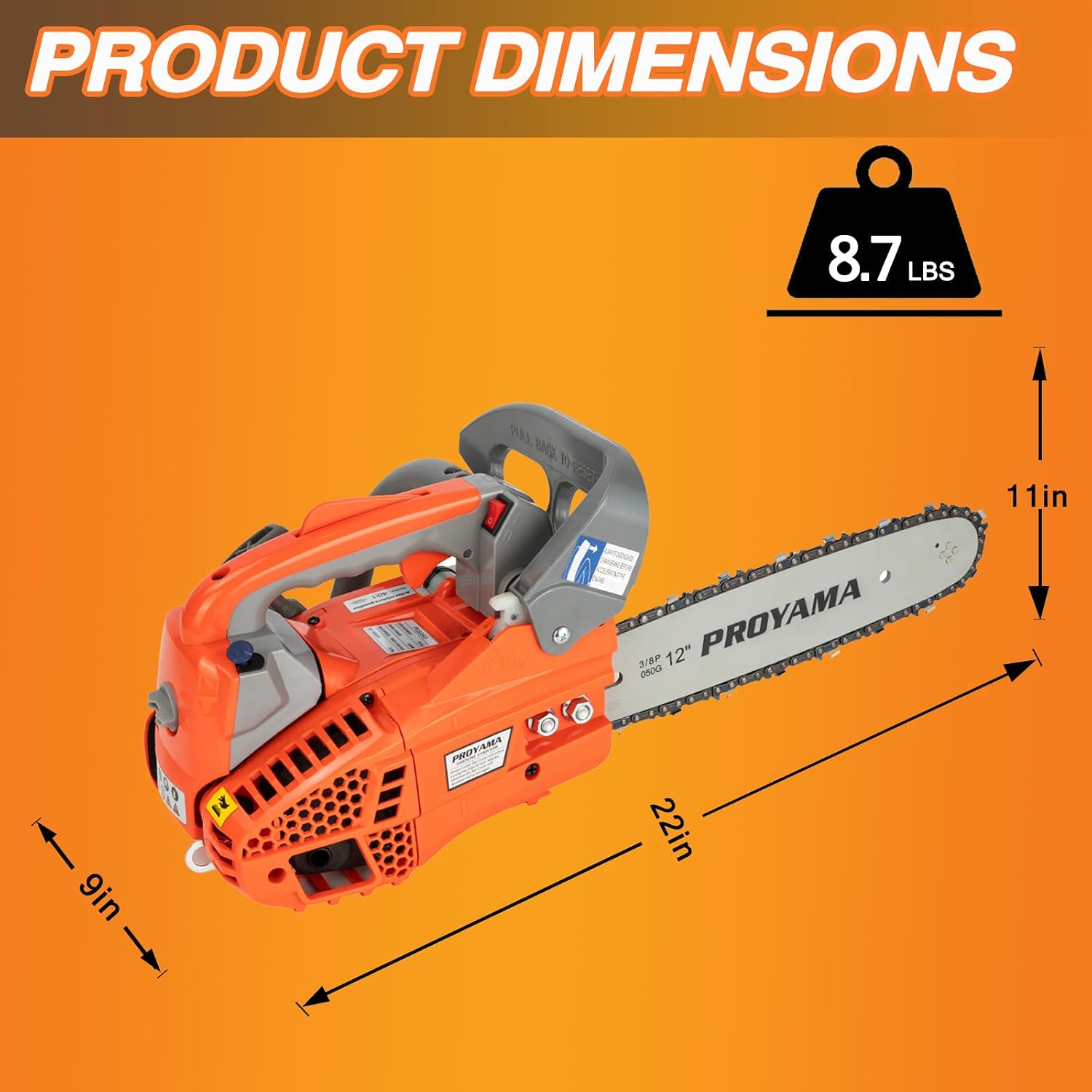 PROYAMA Gas Powered Chainsaw, 12in Top Handle Chainsaw with 2 Chains photo 7