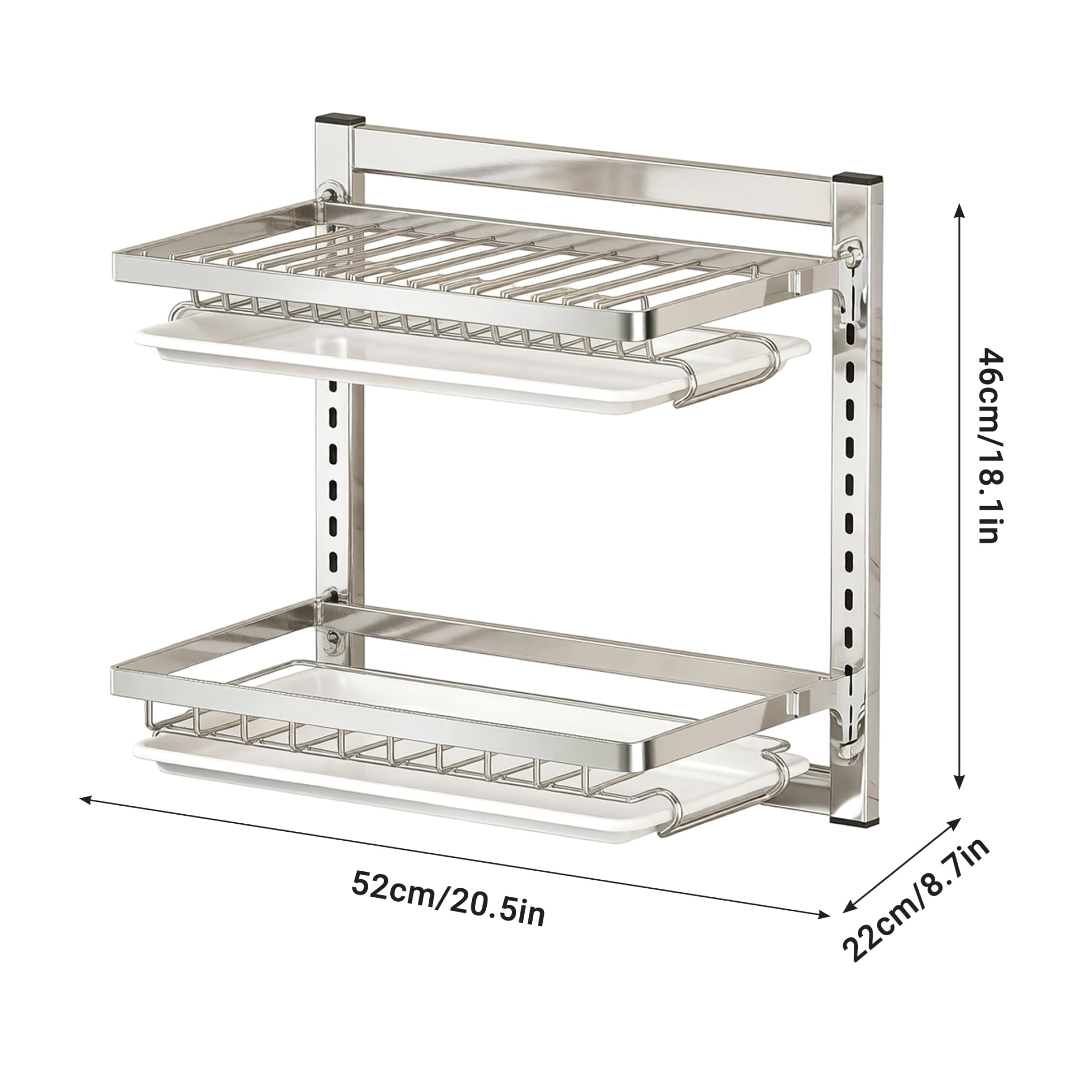 Égouttoir à Vaisselle Mural, 2 Niveaux au-Dessus de l'évier, égouttoir en Acier Inoxydable antirouille, Rangement pour la Cuisine, Argent