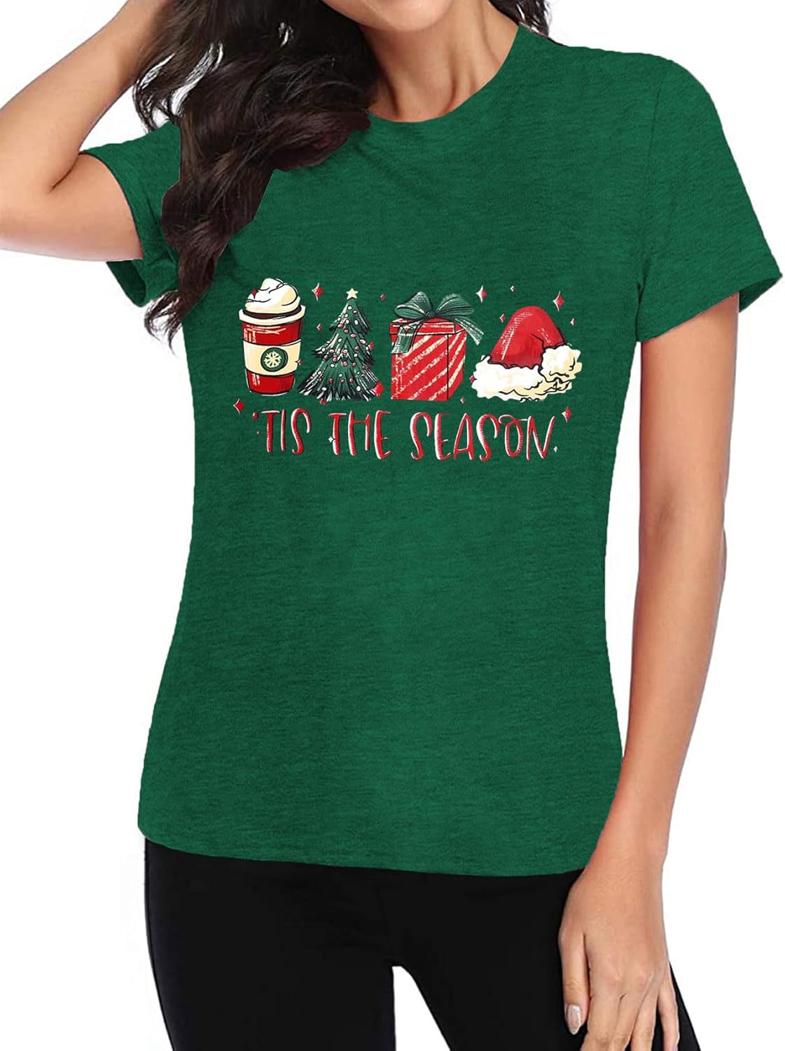 Christmas Shirts for Women Tis The Season Xmas Shirt Christmas Tree Graphics Tees Funny Holiday Family Party Tops - Image 3