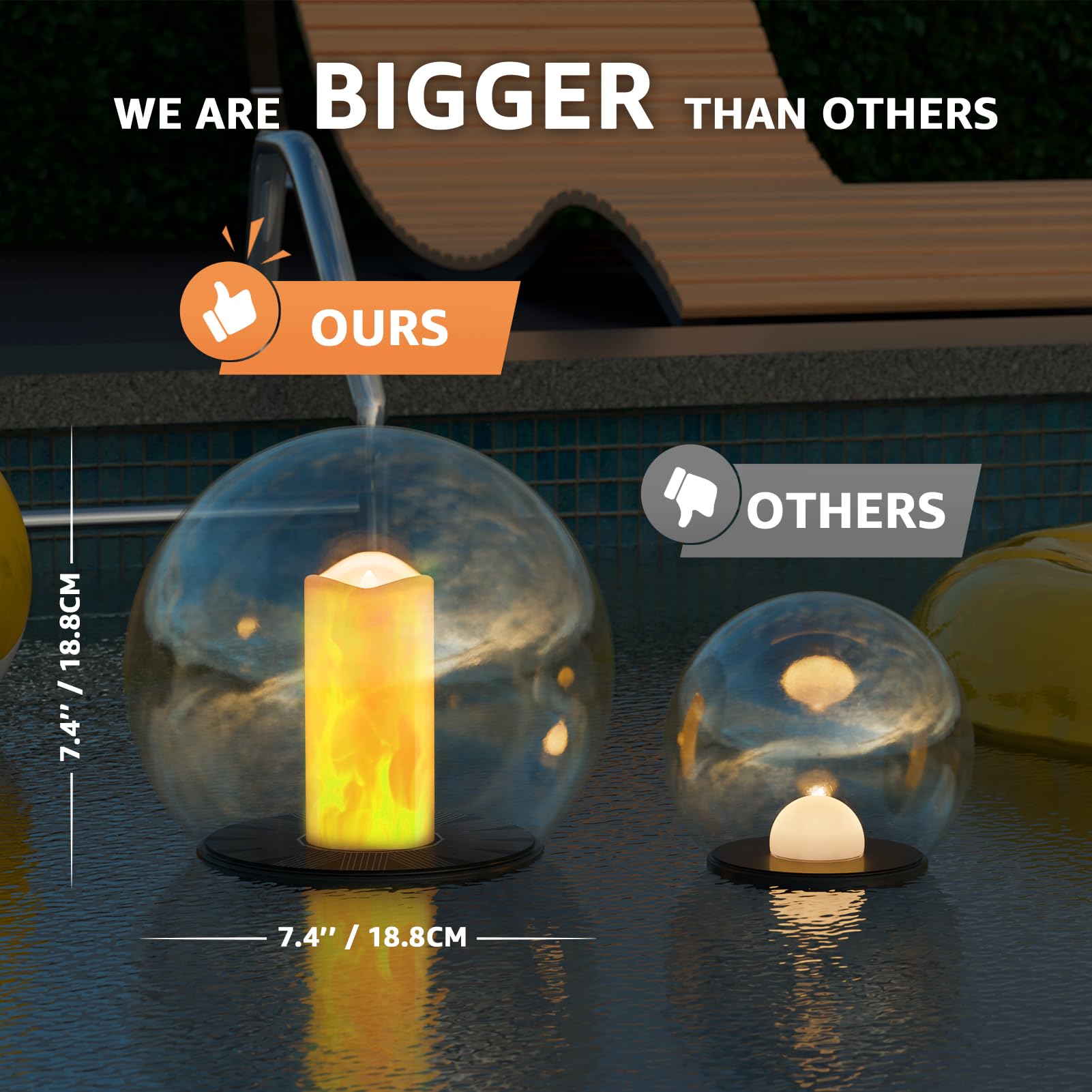 Luces solares flotantes para piscina, con energía solar, velas flotantes, luces de llama parpadeante, para exteriores, impermeables, IP66, para estanque, jardín, fiesta, piscina, decoración, paquete