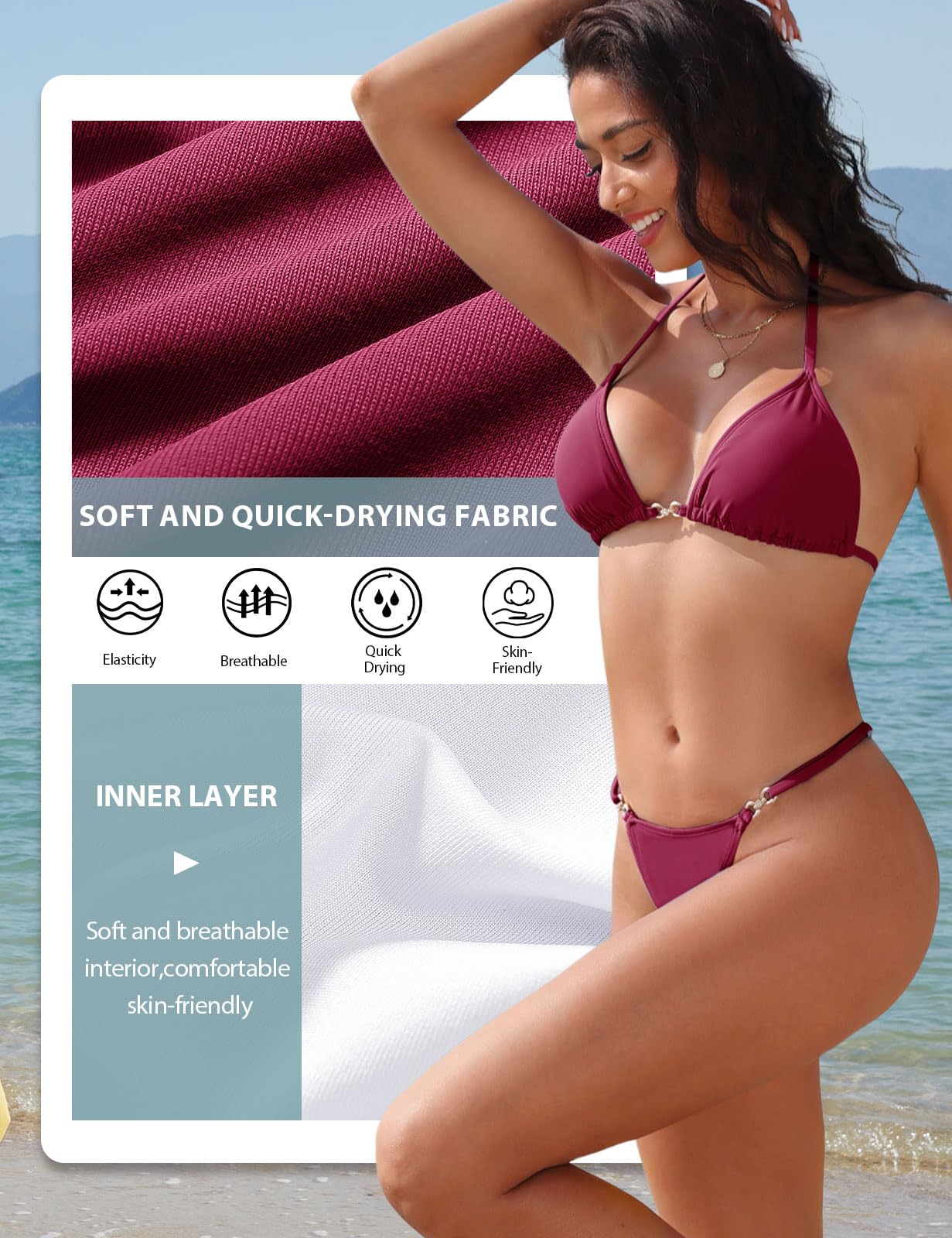 CMTOP Damski dwuczęściowy strój kąpielowy trójkątny bikini seksowne stringi strój kąpielowy z niskim stanem Halter dwuczęściowe stroje plażowe regulowane ramiączka letni zestaw bikini