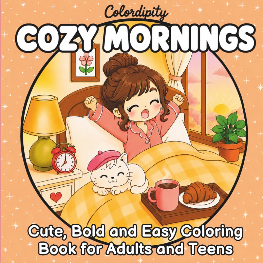 Cozy Mornings: Cute, Bold and Easy Coloring Book for Adults and Teens