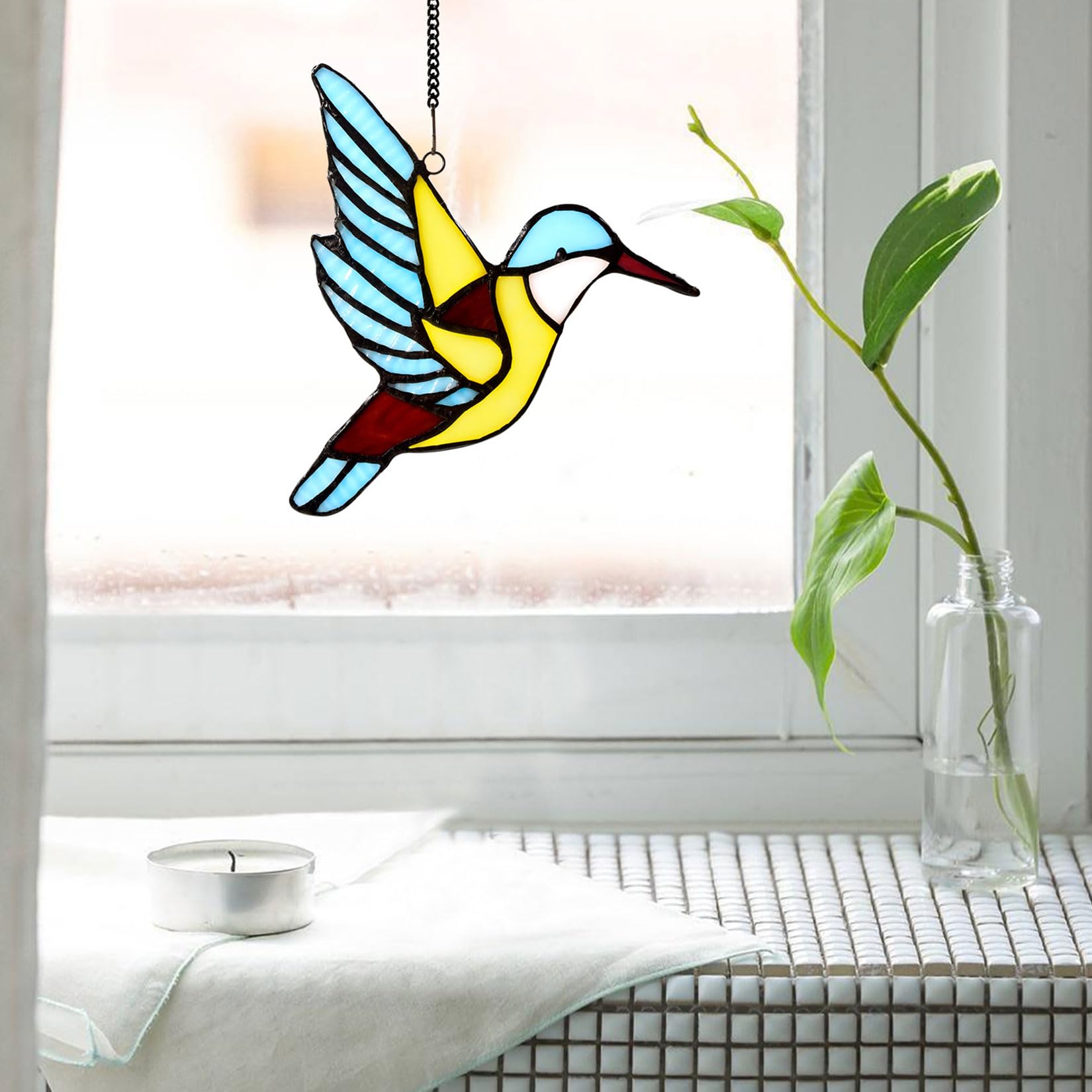 Oiseau suspendu en verre pour fenêtre de cuisine et décoration lumineuse