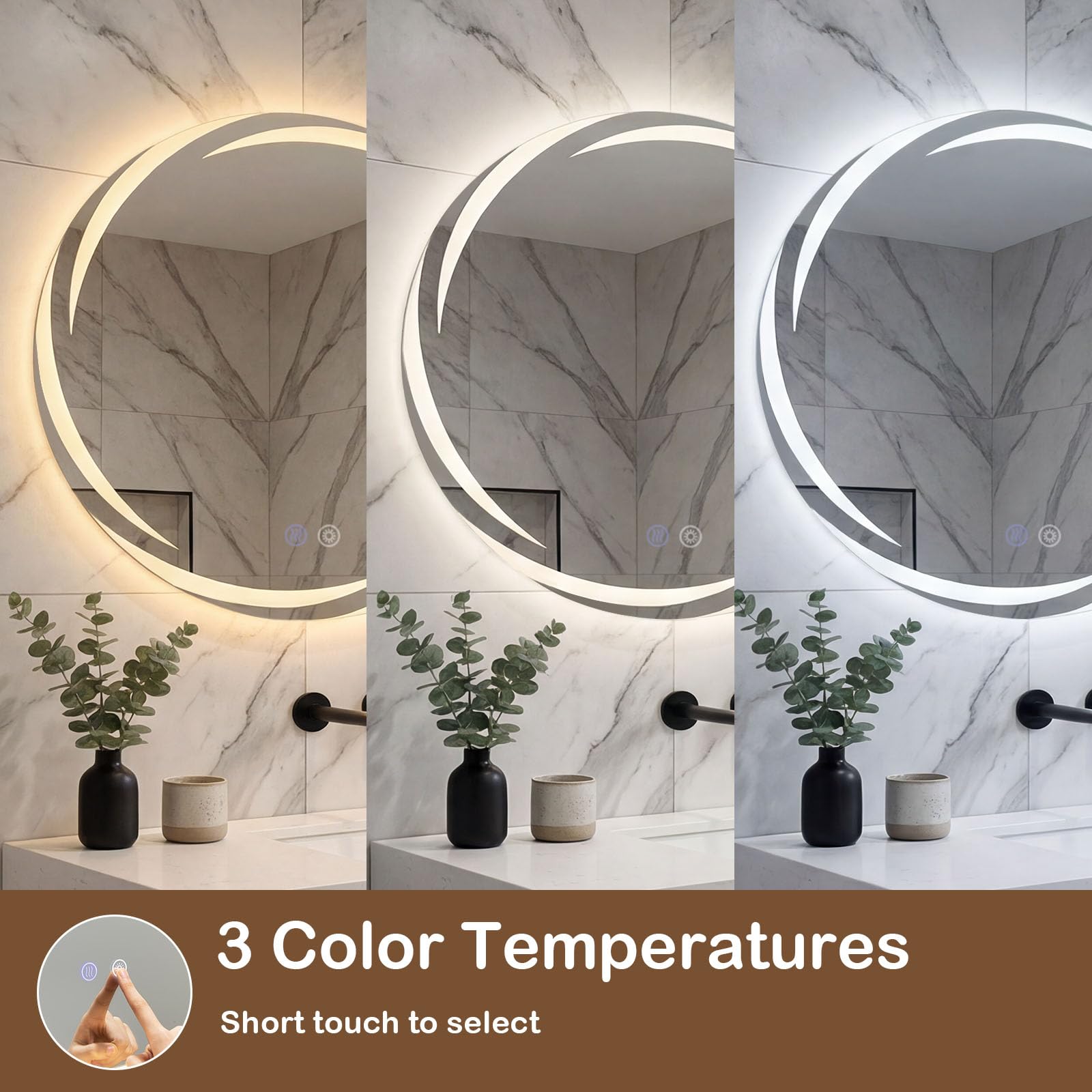 GIANTEX Specchio Rotondo LED per Bagno 60/70/80 CM, Specchio da Trucco Retroilluminato con 3 Colori di Luce, Dimmerazione Continua, Anti-Appannamento, Memoria, Vetro Temperato (70L x 70l cm)