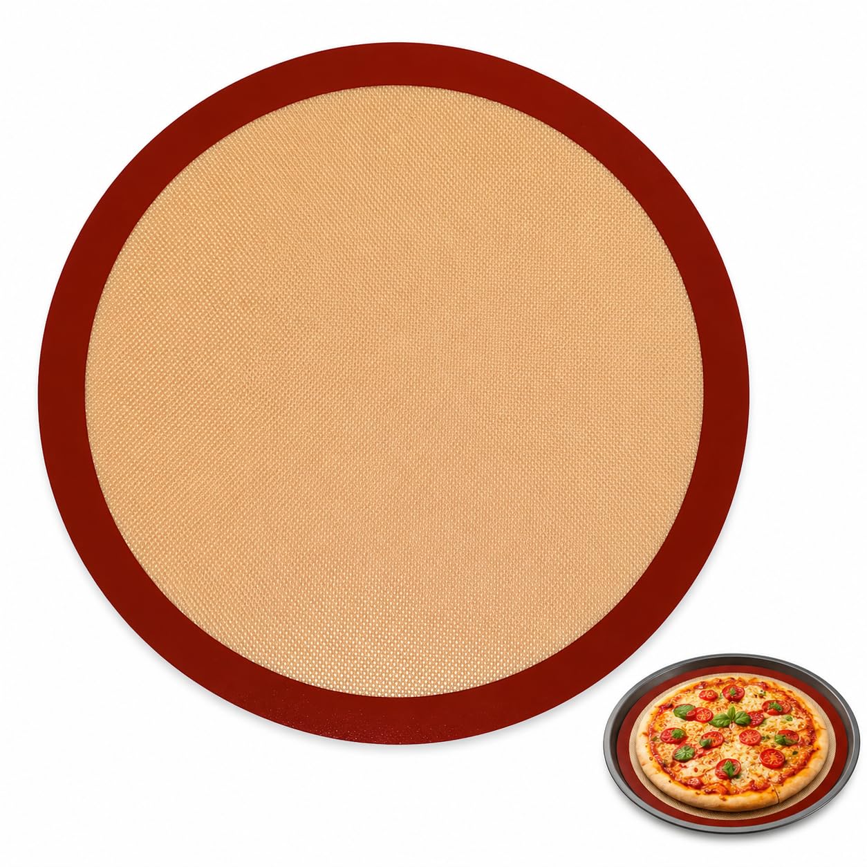 BESTYASH 12 Inch Round Silicone Baking Mat Non Stick Baking Liner for Pizza Pan Oven Microwave & Air Fryer Reusable Sheet for Cookies Pastry Bread Easy Clean Cooking Accessory