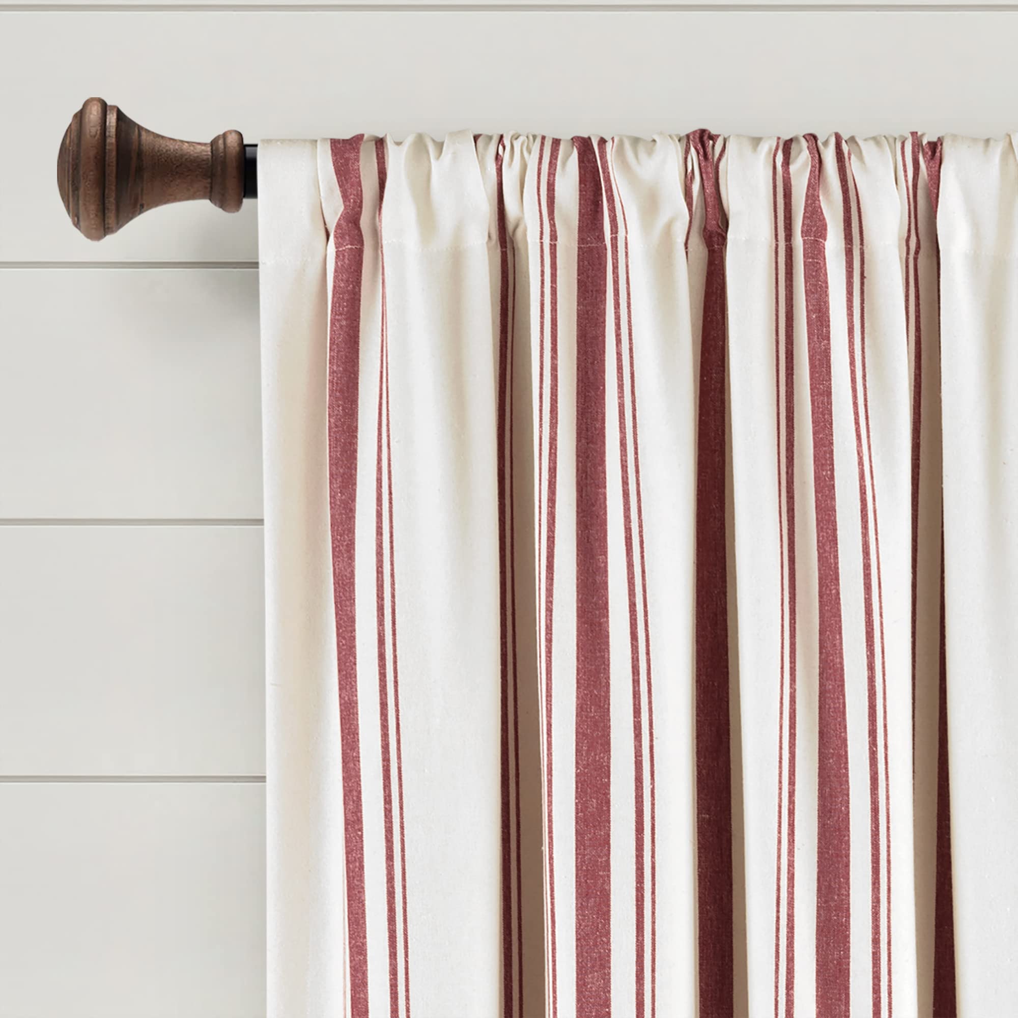Lush Decor Farmhouse Stripe Yarn Dyed Eco-Friendly Recycled Cotton Window Curtain Panel Pair, 63" L x 42" W, Red - Image 2