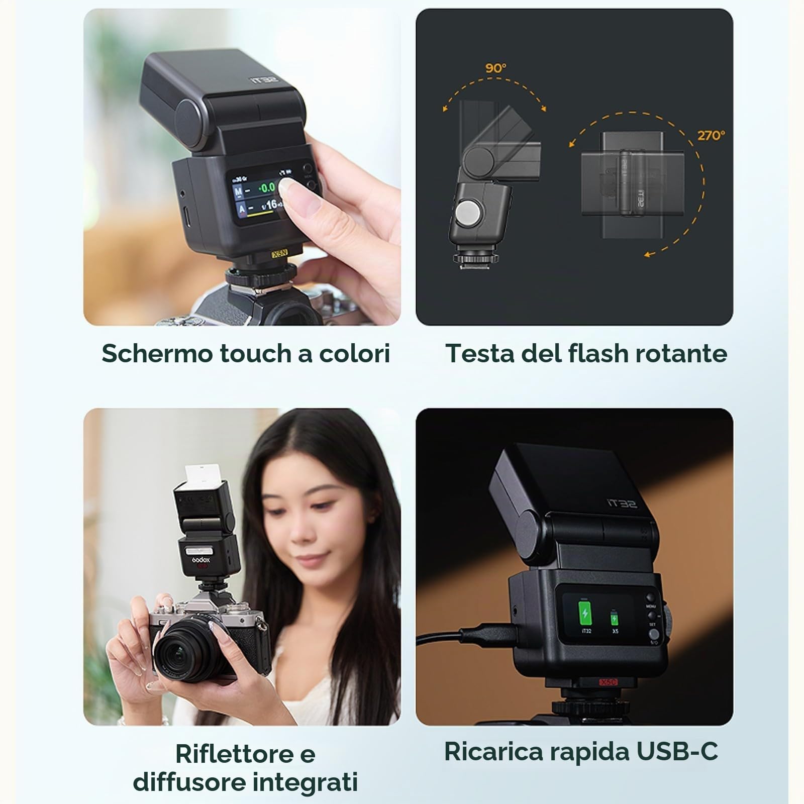 Godox IT32 TTL Flash + X5S per fotocamere Sony, flash con schermo touch, wireless 2.4G, GN18, tempo di ricarica 1,5 s, interfaccia magnetica, flash on/off per matrimoni e ritratti