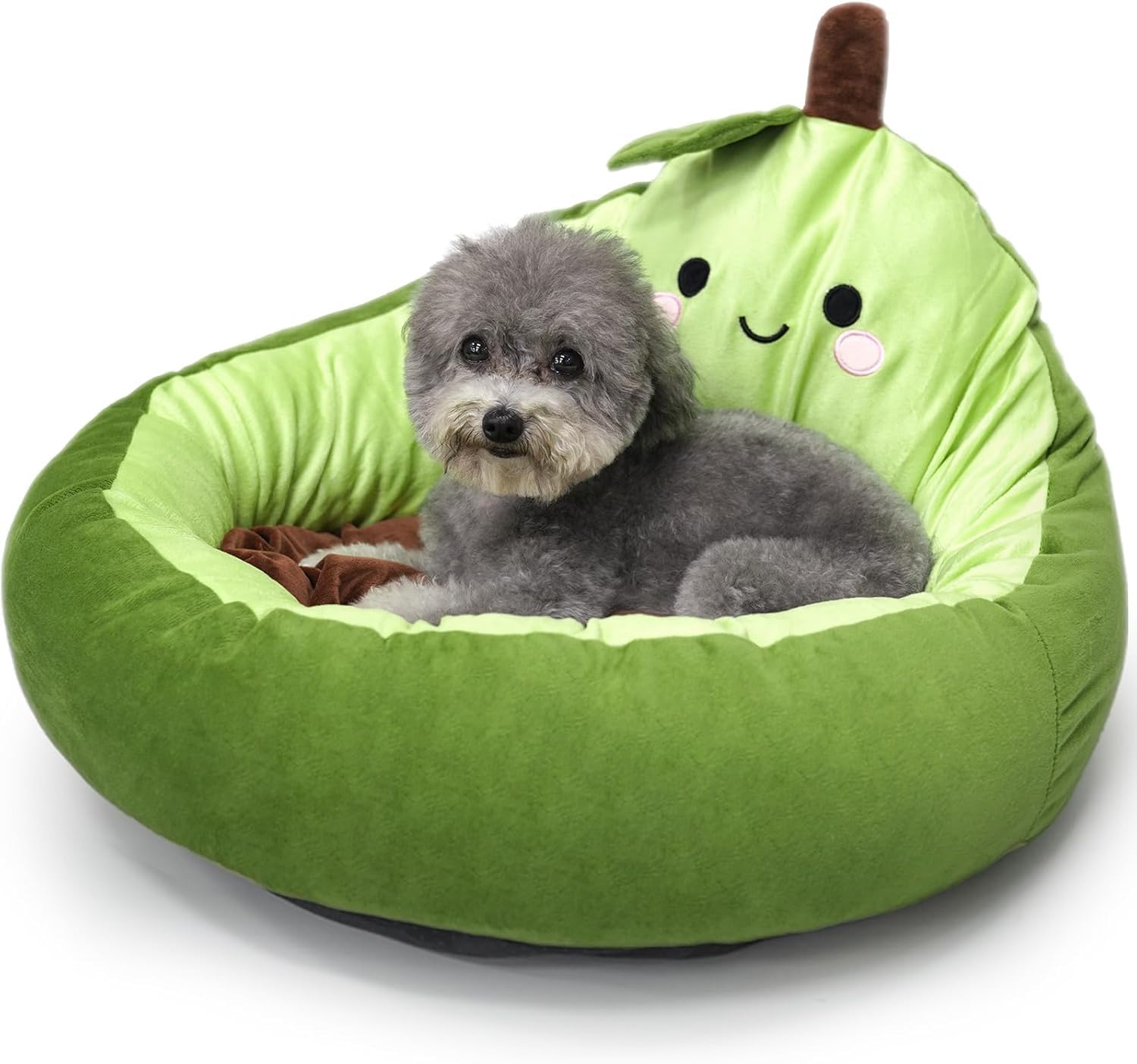 JIZWPOOM Avocado Calming Dog Bed & Cat Bed for Small Dogs, Cute Pet Bed Round Cat Bed Washable Plush Bed