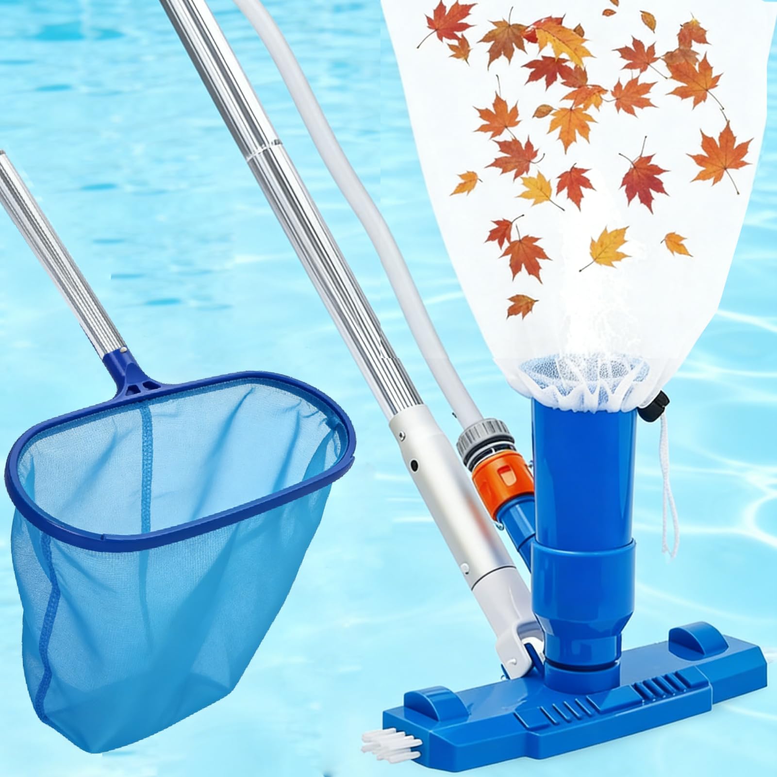 Pool Cleaning Kit, 140cm 4.6ft Swimming Pool Vacuum Cleaner with Large Capacity Skimmer Net, Portable Telescopic Pole Pool Vacuum Cleaner, Handheld Pool Pond Hot Tub Net for Cleaning, Upgraded Brush - 1