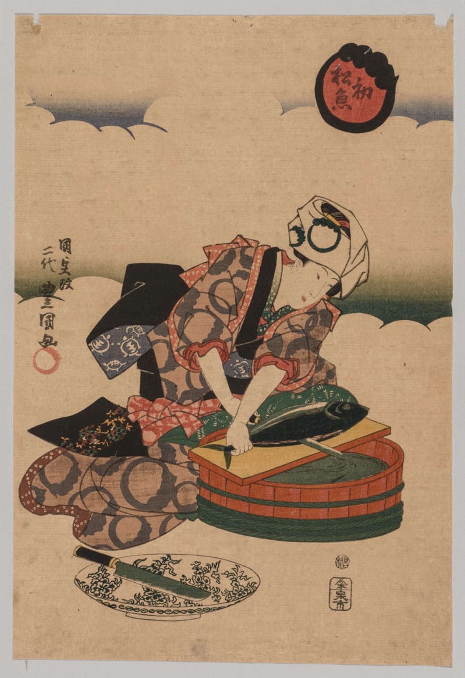Serendipitp No Frame Vintage Picture Print On Canvas Wall Art Poster Preparing Bonita By Utagawa Kunisada Artwork Print Poster For Wall Decor 60X90cm