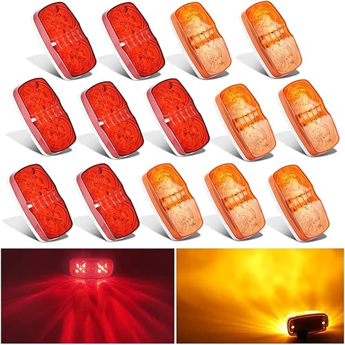 nifeida Trailer Clearance Lights, 14 PCS Waterproof Double Bullseye Amber & Red 10 LED Trailer Side Marker Light Indicator Surface Mounted for Truck RV Boat Camper Trailers [7 Red & 7 Amber]
