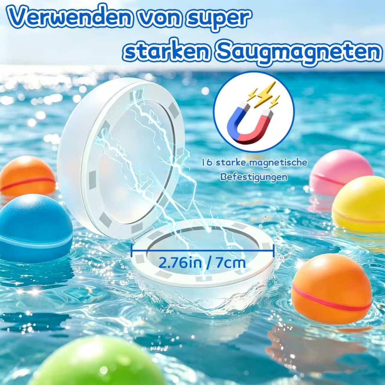 Lot de 16 bombes à eau réutilisables, en silicone, fermeture automatique, avec 1 sac en filet, remplissage rapide pour enfants et adultes, jouet aquatique pour piscine, plage
