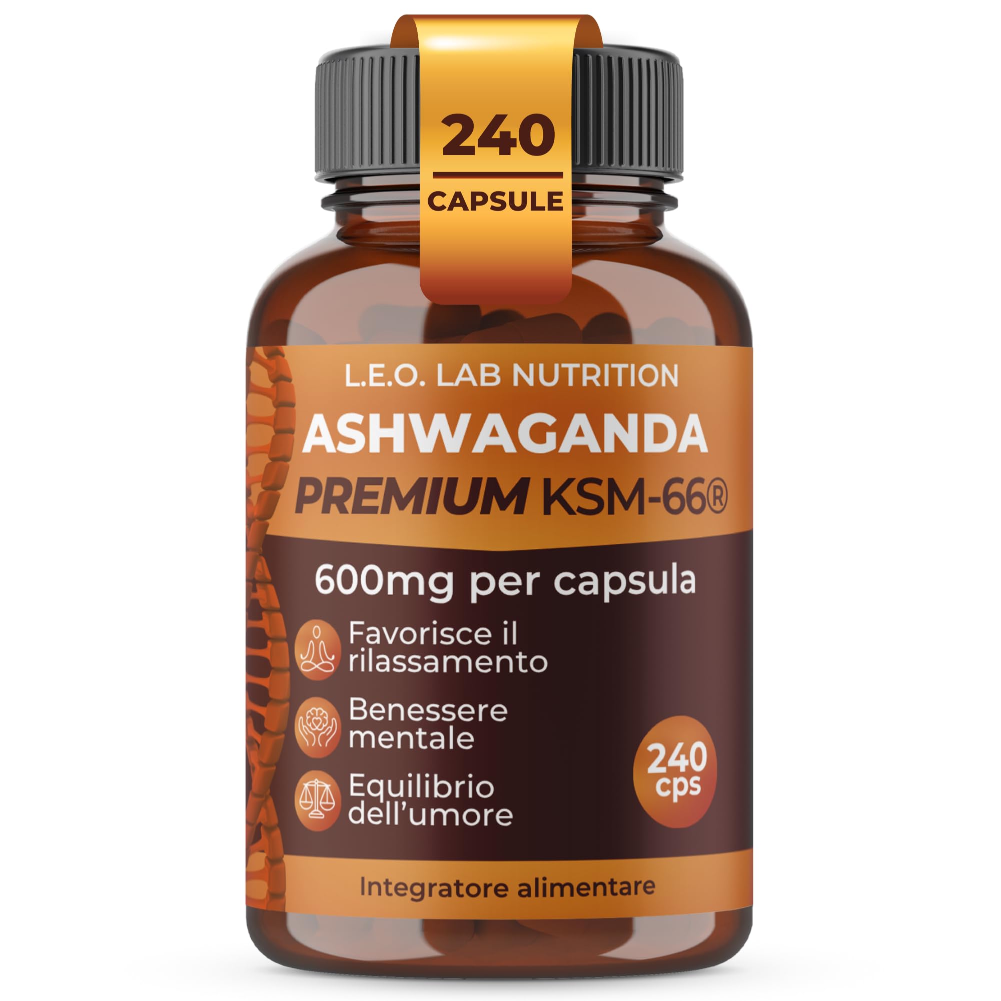 Ashwagandha KSM-66® 1200 mg Pura – 240 Capsule Vegane – Estratto da Radice ≥5% Witanolidi per Stress, Energia, Concentrazione e Benessere Psicofisico
