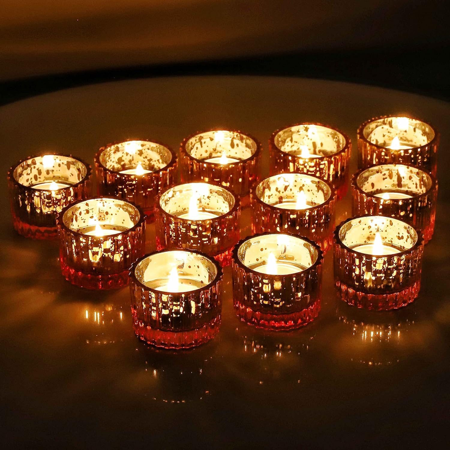 Teelichthalter für Hochzeit, Teelichthalter für Tischdekoration, Quecksilberglas, Kerzenhalter, Geschenke für Frauen, goldfarben, 12 Stück