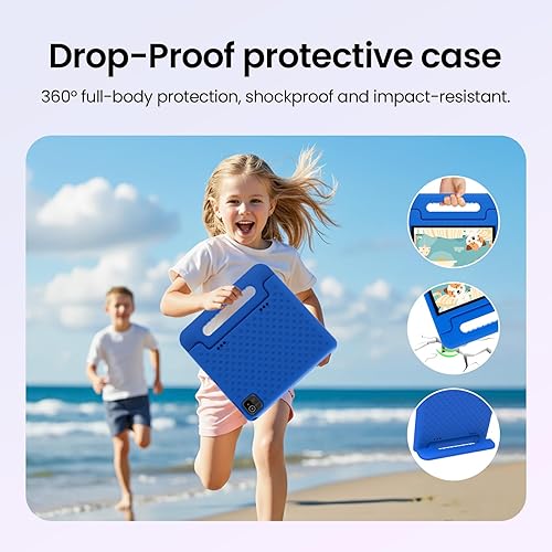 2025 Android 15 Kids Tablet, 10 Inch HD Display, Octa-Core Processor, 8GB RAM, 64GB ROM (Expandable to 1TB), with Kids Space, Parental Controls, Long-Lasting Battery (Blue)(Blue)