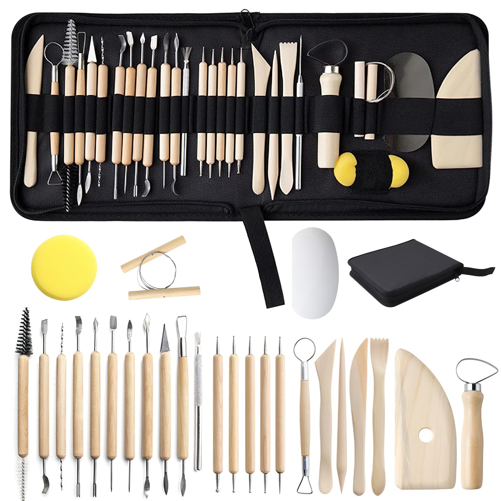 COGVOHY 27 PCS Polymer Clay Tools Sculpting, Modeling Clay Tools Set with a Storage Bag, Pottery Carving Tool for Ceramics Sculpture, Carving, Embossing, Shaping