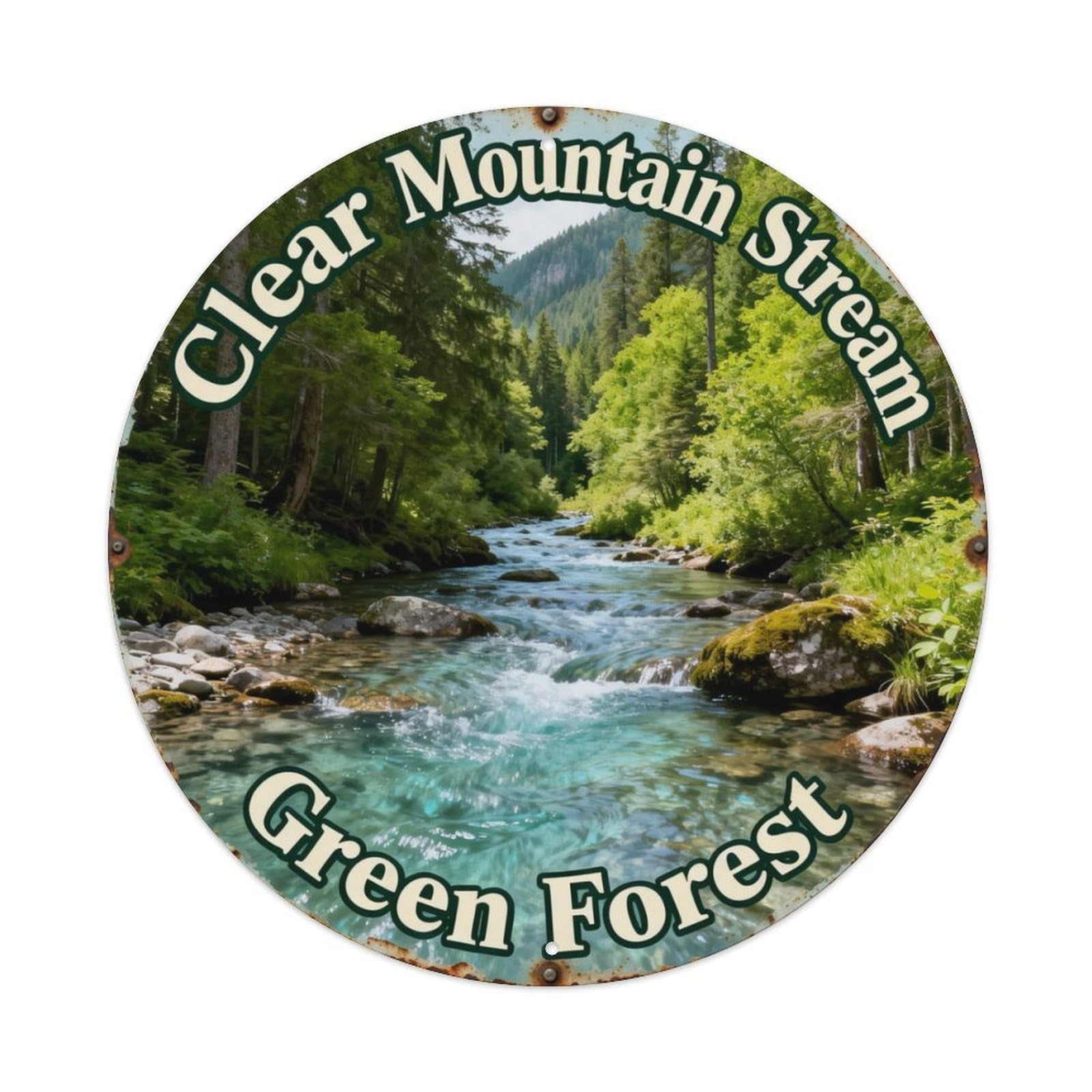 Clear Mountain Stream Green Forest Metal Tin Sign Plaque