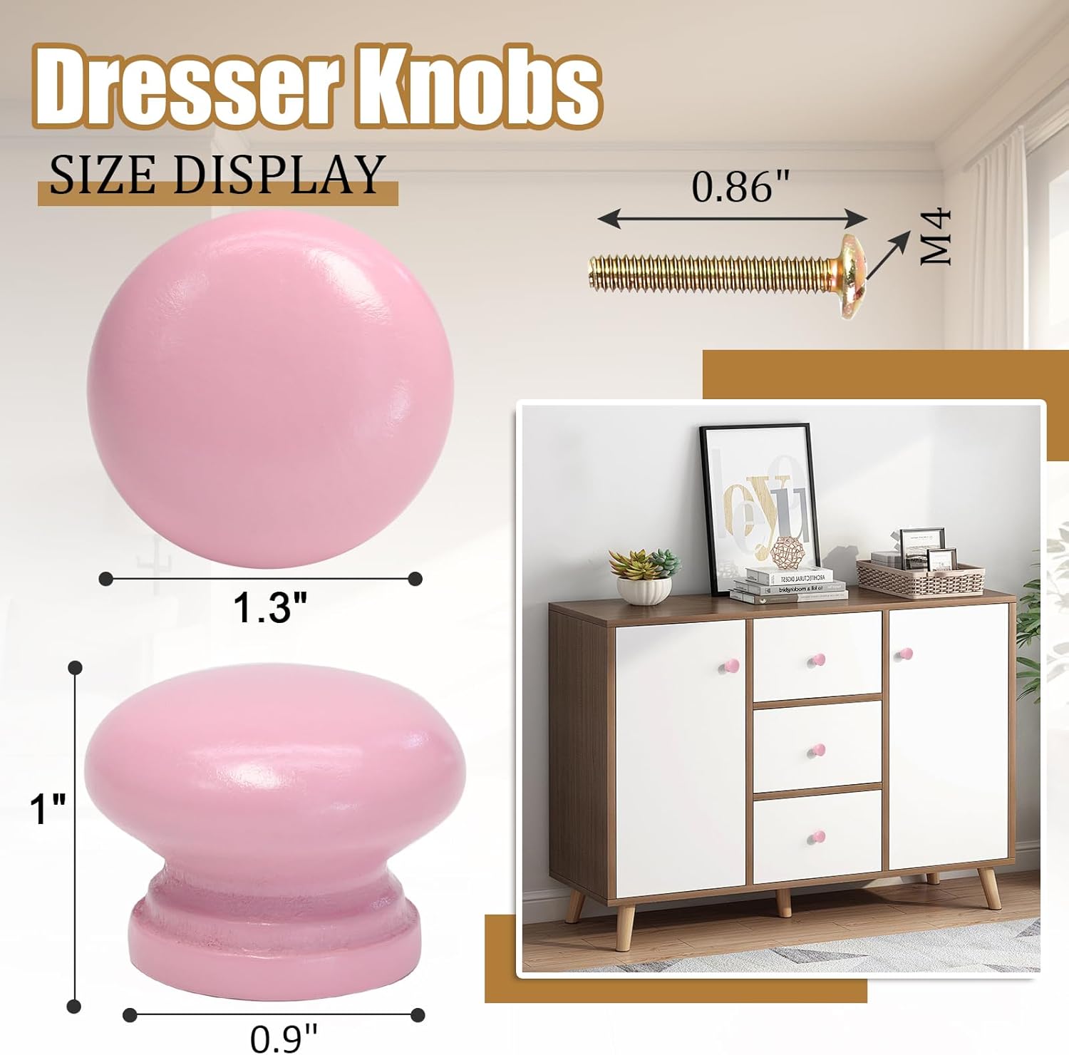 BokWin 20 Pack Pink Wood Drawer Knobs Mushroom Shape Cabinet Knobs Wooden Dresser Knobs Furniture Cabinet Pulls Handles