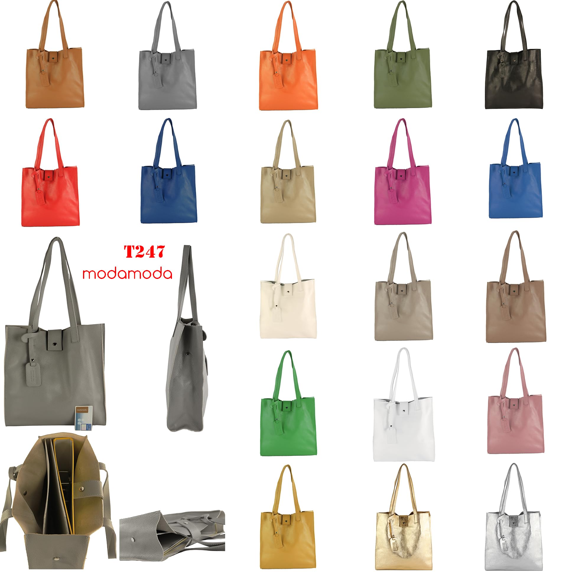 modamoda de - T247 - Sac cabas en cuir italien avec poche intérieure amovible