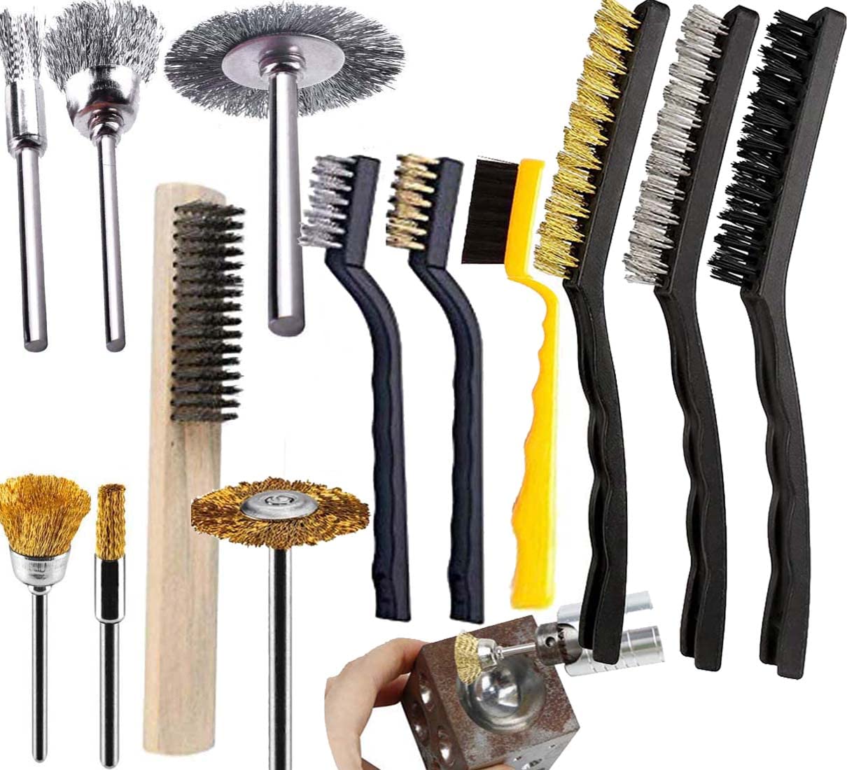 DIY Crafts 16x 3"inch Mini Wire Brush Set 3x Small 4x Big Wire Brushes Clean Rust, Brass, Stainless Steel, and Nylon Heavy Duty Curved Scratch Brush for Rust, Dirt Amp Cleaning Brush Set-7-9"inch (13) (B0B6G5YS48) Amazon Price History, Amazon Price Tracker