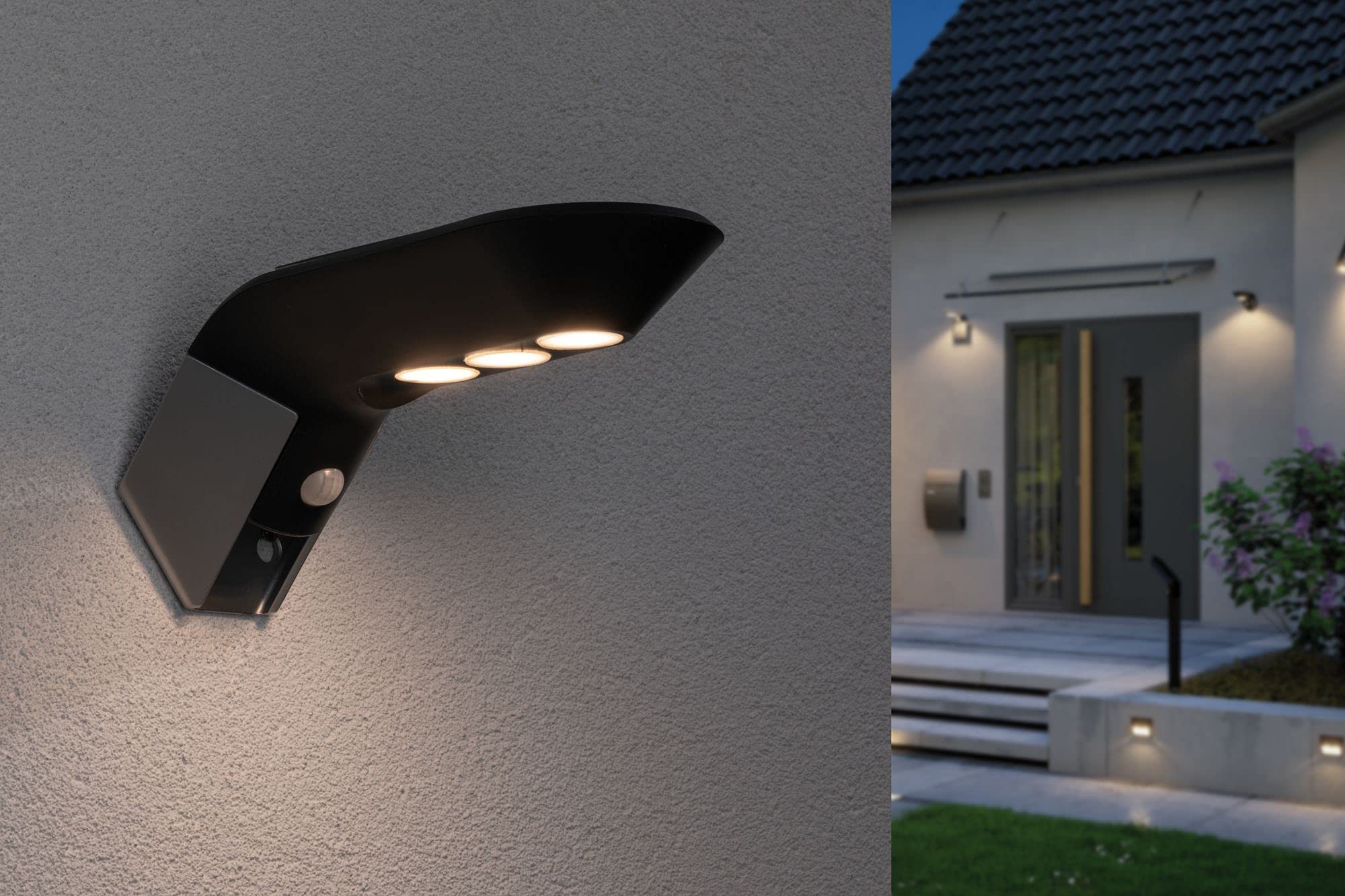 Paulmann 94250 Solar Wandleuchte Soley LED Außenleuchte incl. 1x1,22 Watt Anthrazit Kunststoff 3000 K Warmweiß