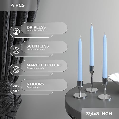 Miniatura 4 de CANDWAX - Juego de 4 velas cónicas de 8 pulgadas sin goteo, velas altas de larga duración, decorativas, perfectas para cenas, fiestas o bodas. Velas