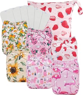 Babygoal Baby Cloth Diaper 6 Pack with 6pcs Inserts and Wet Bag for Fitted Diapers and Prefolds, Adjustable and Reusable Covers for Toddler Boys and Girls