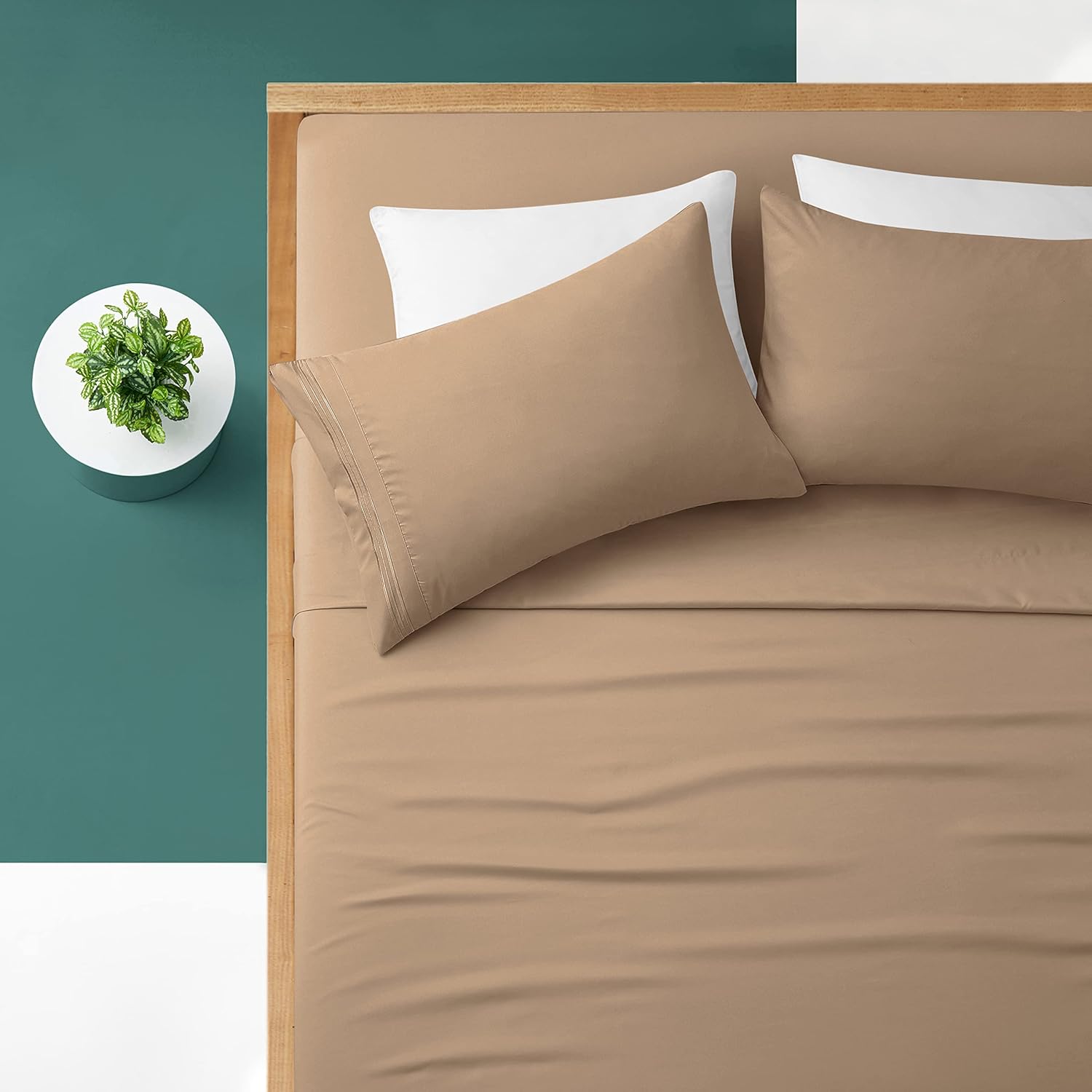 Manyshofu Extra Deep Pocket Queen Sheet Sets - Hotel Luxury 1800 Thread Count Sheets & Pillowcases - Microfiber Bedding Set up to 24" Mattress - Khaki Bed Sheets 18-24 Inch Deep Pockets - 4 Piece - Image 4