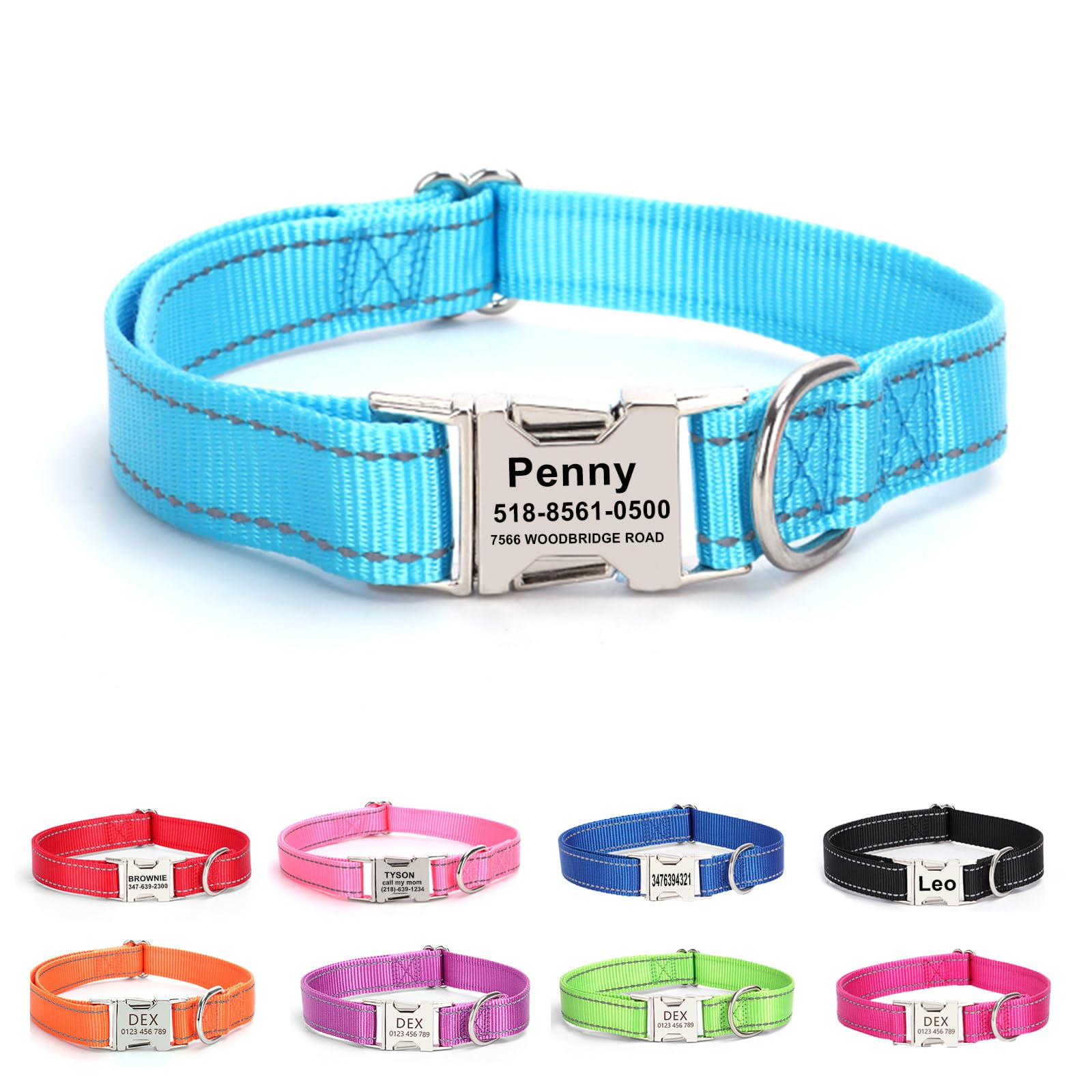 Personalized Dog Collar with Name Tag,Reflective Nylon Pet Collar,Custom Engraved Buckle Dog Collars,XS S M L XL Adjustable Pet Collar for Small Medium Large Dogs,Christmas Pet gift