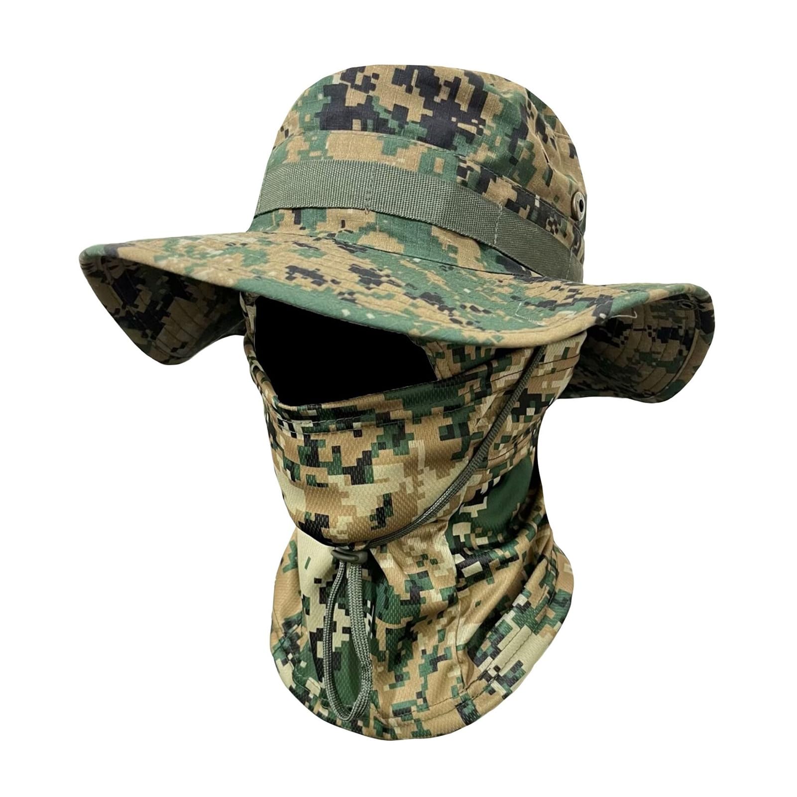 matumou Camouflage Hat with Balaclava Face Mask, UV Men Wide Brim Hat, Breathable Bucket Hat for Outdoor Fishing Hiking Cycling