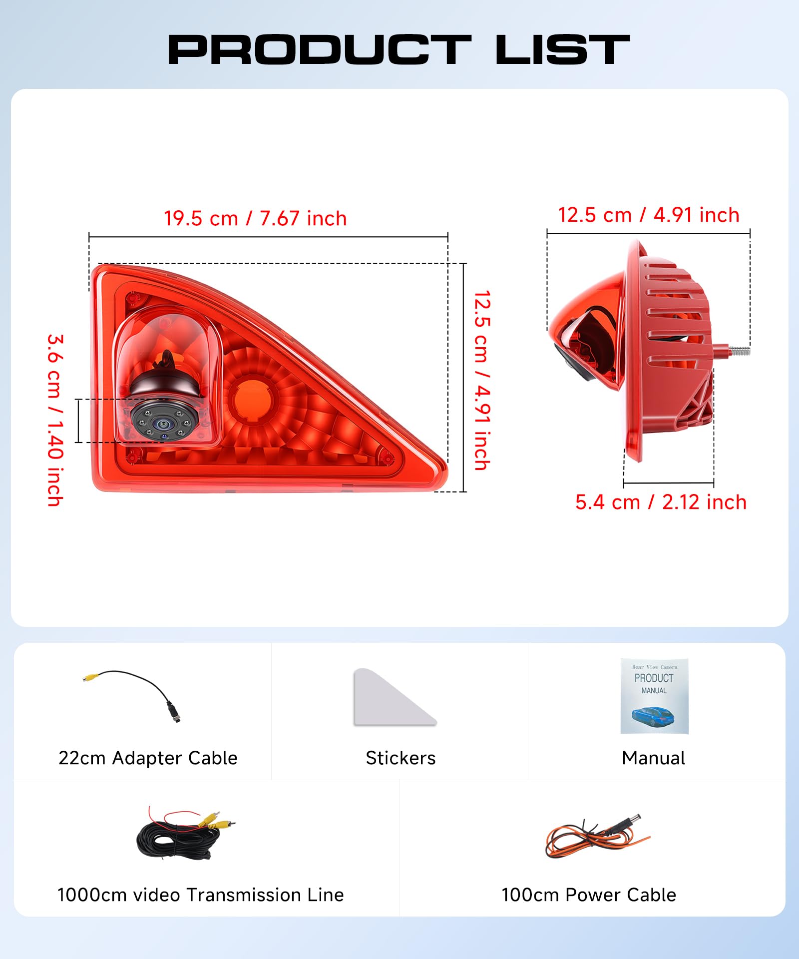VECHTEL Cámara de Marcha atrás para Furgoneta con luz de Freno, cámara de Marcha atrás con visión Nocturna de 720P para Nissan NV400/Opel Movano/Renault Master 2010-2016,Gran Angular de 140°