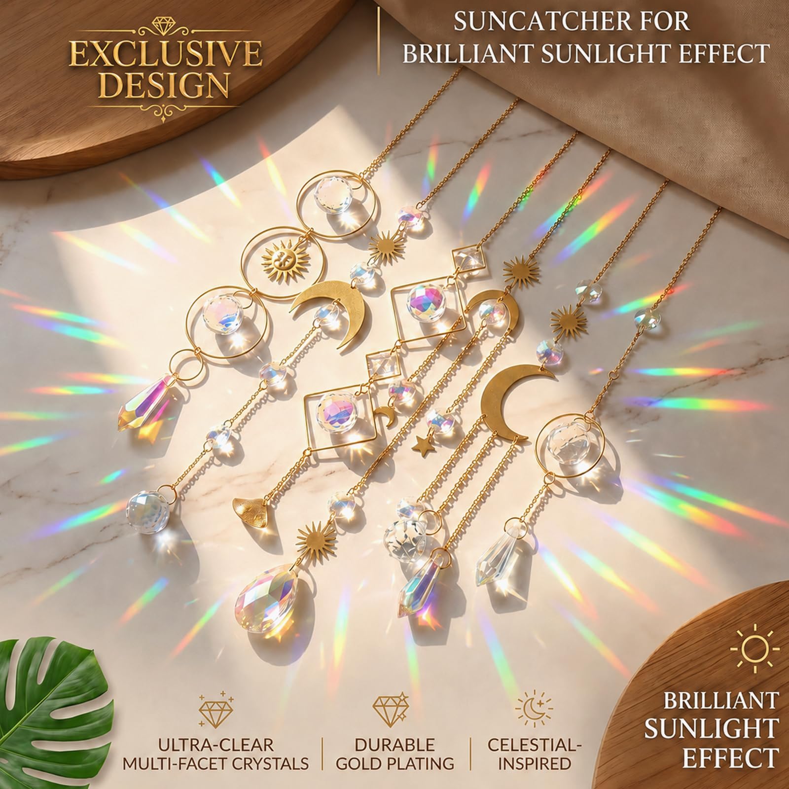 Amazon.co.jp: 6Pieces Colorful Crystals Suncatcher Hanging Sun