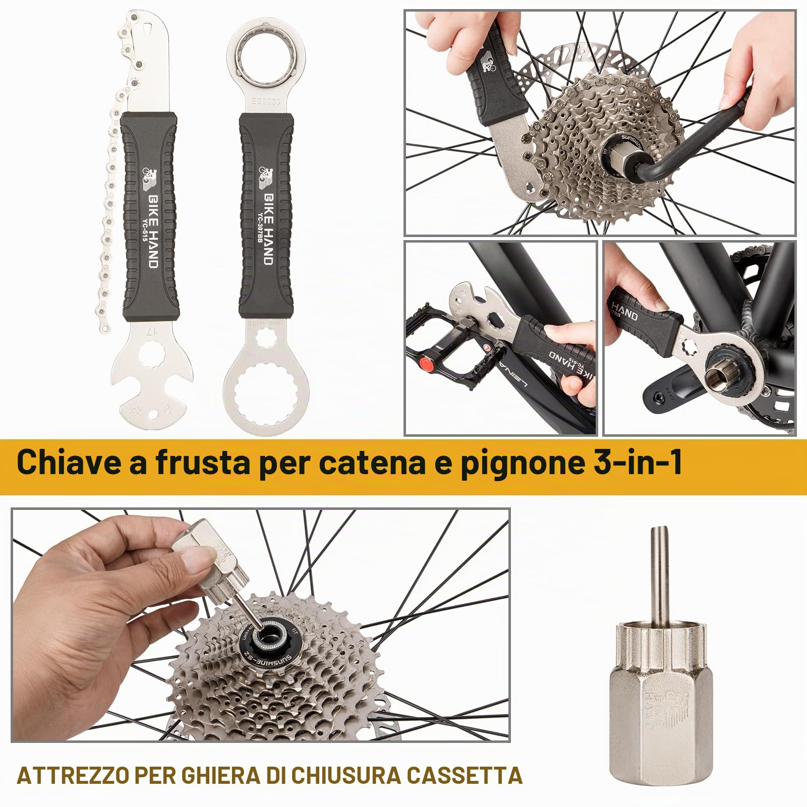 BIKE HAND Set completo di attrezzi per bicicletta, 22 pezzi, set di riparazione professionale con custodia, colore nero