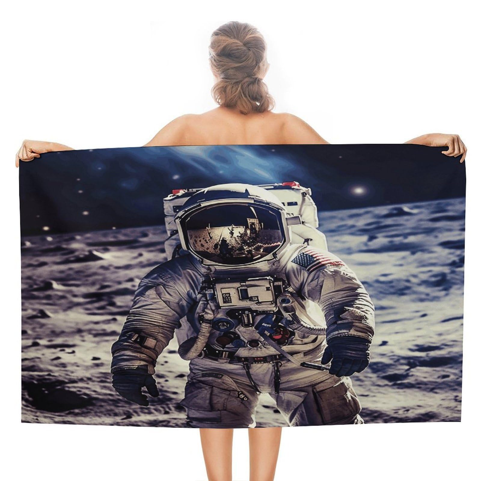 VstaDank US Astronaut Travel Moon Bath Towel Stylish Double-Faced Pile Travel Towel Soft Absorbent Beach Towel for Pool Swim Sports Camping Adults Gift 51X31 Inch