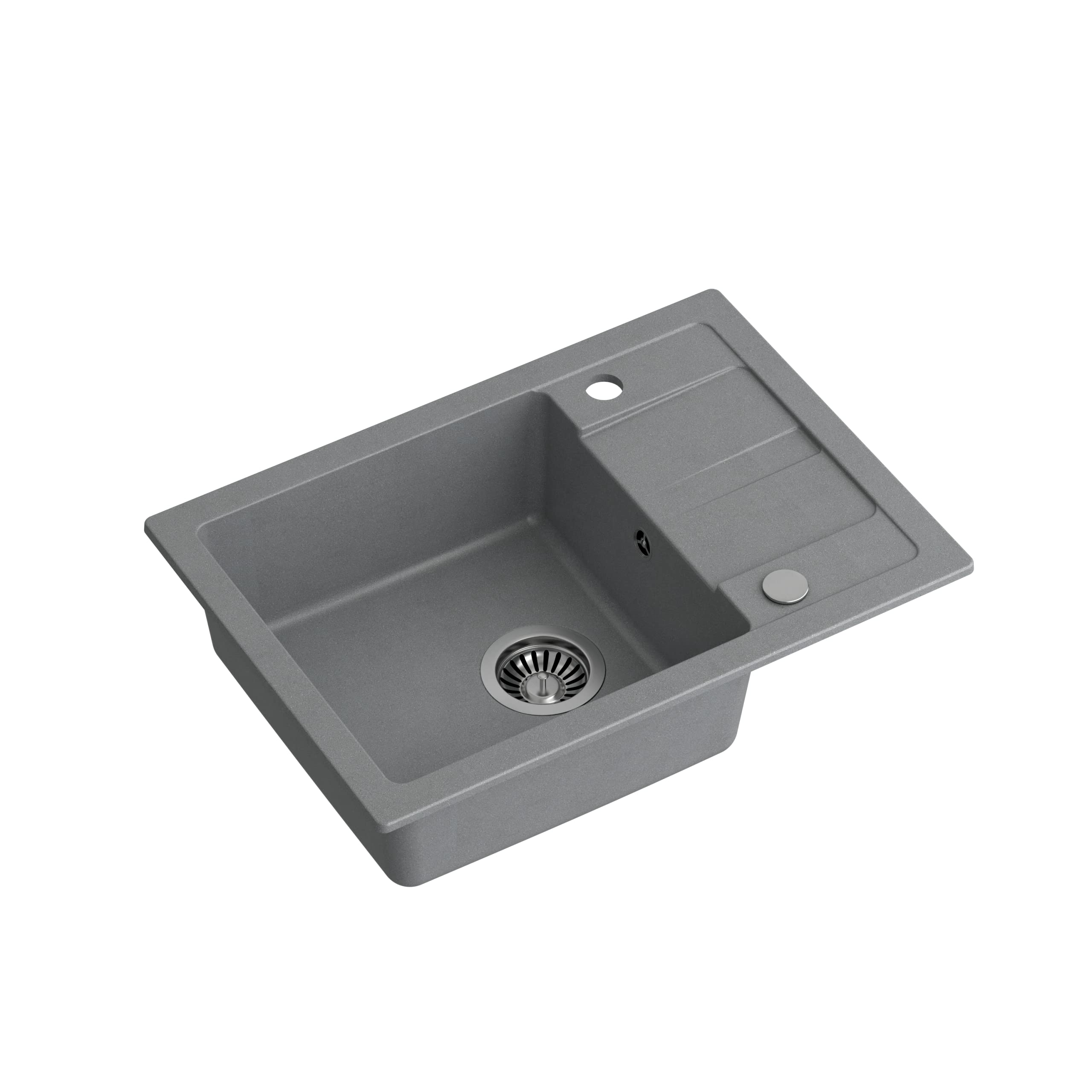 VBChome Fregadero con grifo gris 62 x 44 cm, granito, fregadero empotrado con tapa, superficie de goteo, reversible, fregadero de acero inoxidable compuesto + sifón.