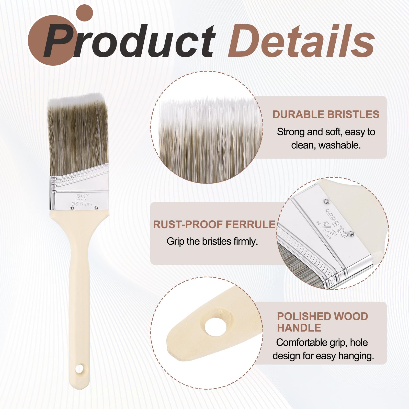 QUARKZMAN 12 Pz Pennelli Da Pittura 3", Pennello Angolare Lungo 12.4" Setole Sintetiche PET Con Manico In Legno, Pennello Senza Scheggiature Strumento Per Pittura Per Vernici Latex, Grigio