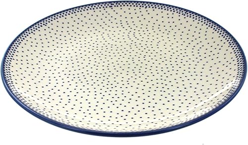 Plato llano de dalia roja de cerámica polaca de rosa azul