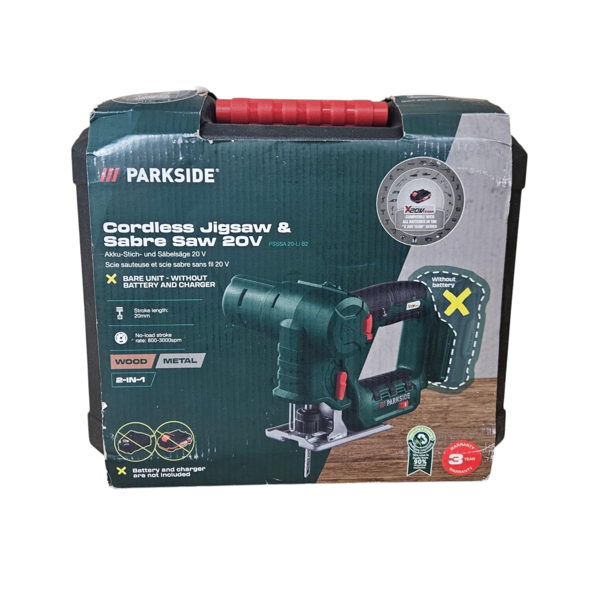 PARKSIDE Seghetto alternativo a batteria e seghetto alternativo PSSA 20-Li A1 X20V (senza batteria e caricabatterie, in valigetta per il trasporto)