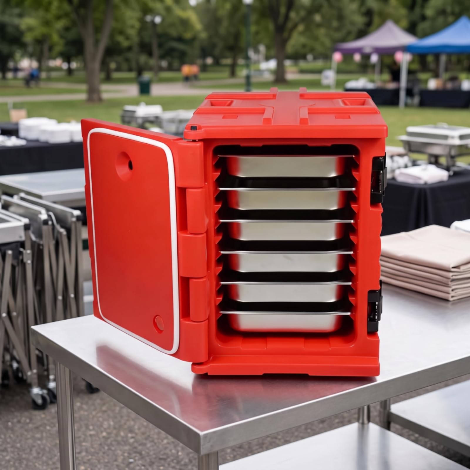 Contenitore Termico con Teglie da 90 Litri Box Termico Porta Teglie in Acciaio Inox Scatola Termica per detti al Catering, Ristoratori, Array, Rosso