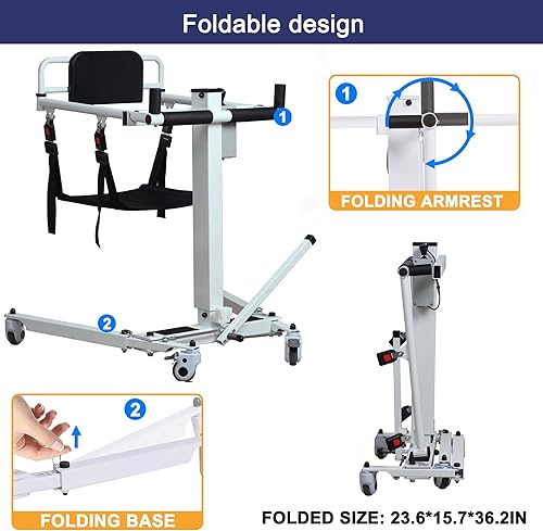 Miniatura 14 de Silla elevadora de paciente, silla de ruedas elevadora para el hogar, silla portátil de transferencia para ancianos, altura ajustable con dos Basic