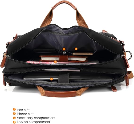 CoolBELL Convertible Backpack Messenger Shoulder Bag Laptop Case Handbag Business Briefcase Multi-Functional Travel Rucksack Fits 15.6 Inch Laptop for Men/Women (Black)