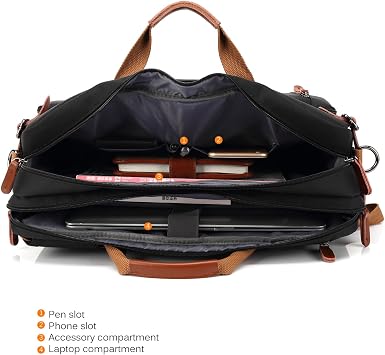 CoolBELL Convertible Backpack Messenger Shoulder Bag Laptop Case Handbag Business Briefcase Multi-Functional Travel Rucksack Fits 15.6 Inch Laptop for Men/Women (Black)
