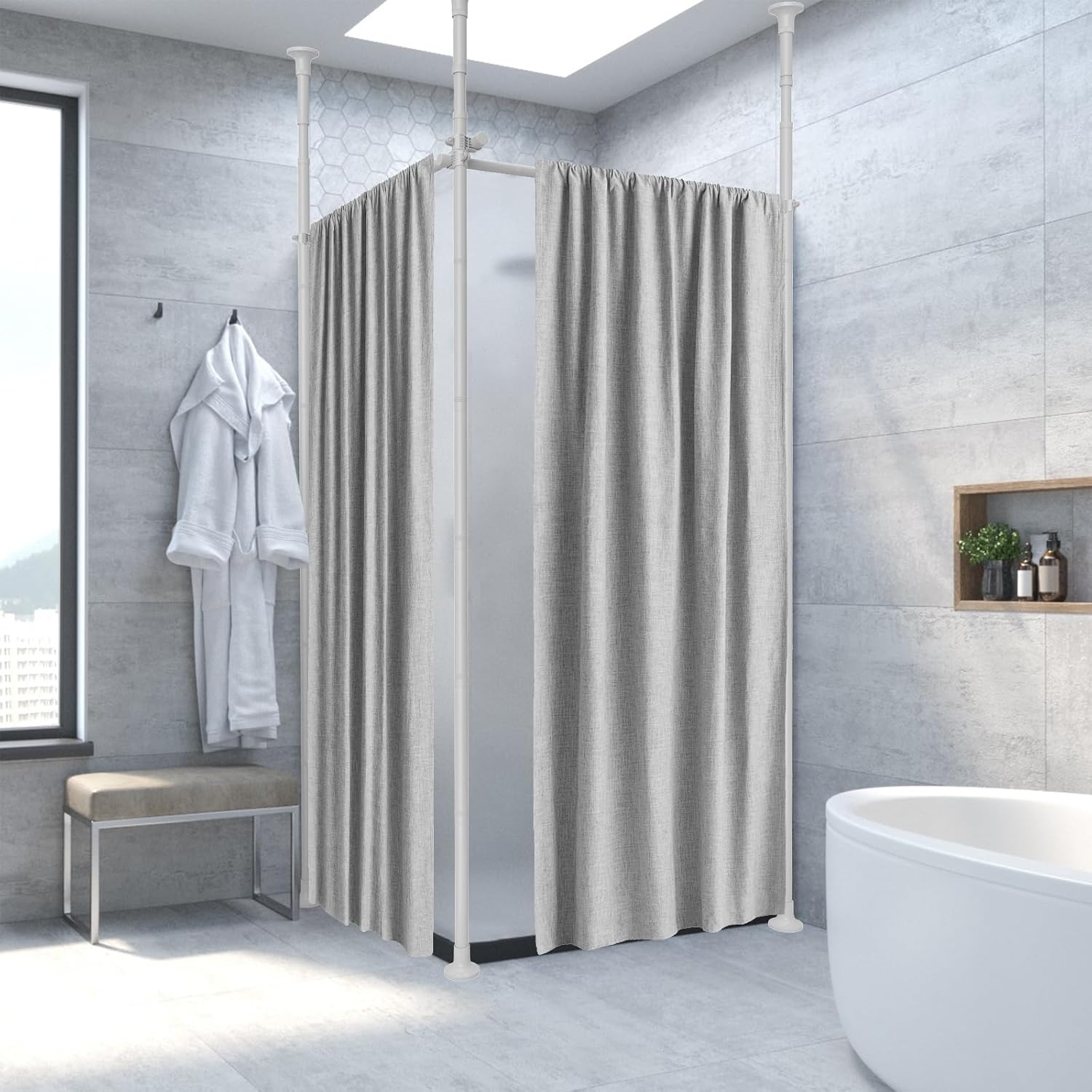 FLY HAWK Room Divider Curtain Rod Rustproof Expandable Stainless steel Shower curtain Rods no drilling 70-125 in Customizable for Bathroom,closet,windows,bedroom,living room,laundry room White