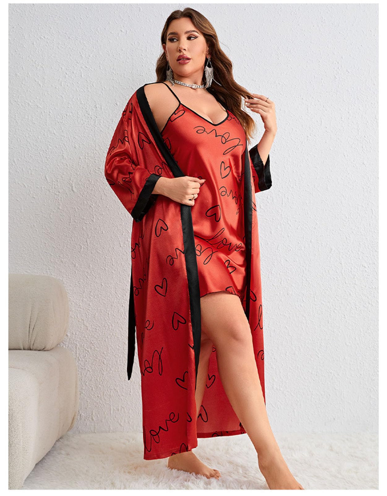 Generic Satynowy zestaw damskich koszul nocnych Jedwabna bielizna Cami Pajama w rozmiarze plus size z szatami,Blue,4XL