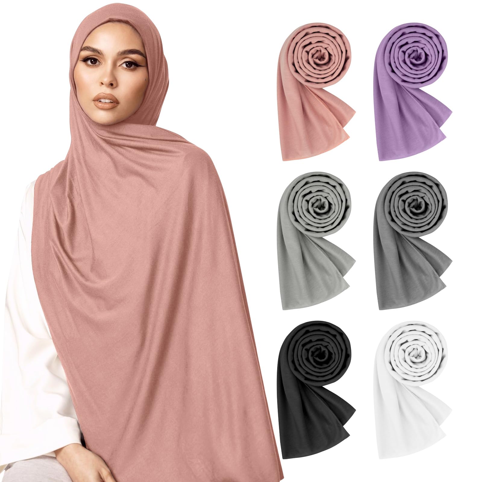 CnbndHijab Scarves for Women 6 Pack,Jersey Hijab for Women Soft Long Scarf Shawl Lightweight Muslim hijab scarf for women